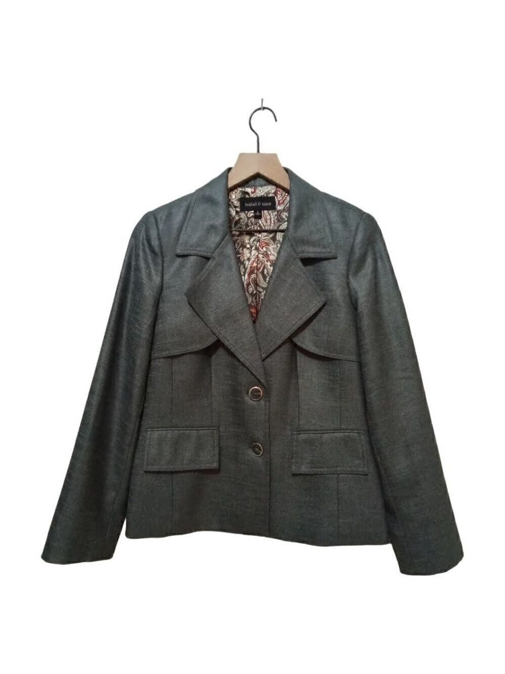 Isabel & Nina Gray Single Breasted Notch Lapel Modern Blazer Sz 8